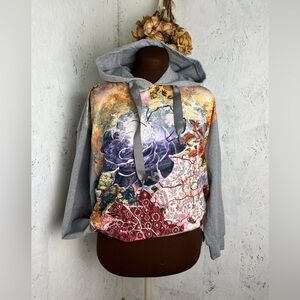 Robert Graham Capri Gray Floral Abstract Printed Hoodie Small